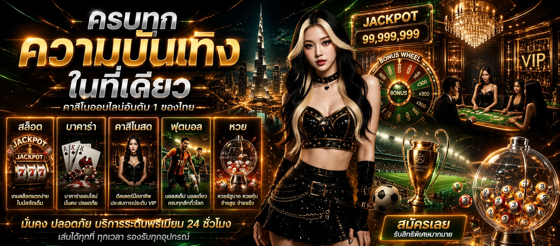 หน้าจอเว็บ THE GRAND 1 แสดงเมนูสล็อต คาสิโน แทงบอล และหวย
